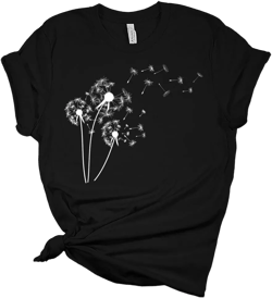 GyftWear Womens Dandelion Shirts Trendy Floral Graphic Tees Casual Short Sleeve Summer Tops Medium Black