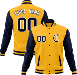 Custom Men's Varsity Baseball Jacket Coats Letterman Bomber Jackets Personalized Stitched Name Number Big Size Yellow/Navy-25