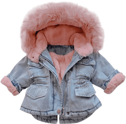 Toddler Girls Denim Jacket Warm Winter Faux Fur Hooded Coat Fleece Lined Coats Baby Girl Kids Denim Outerwear with Pockets 1-2T Pink