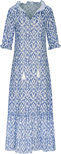 Womens Boho Printed Spring Summer Dress - V-Neck, Three-Quarter Sleeve, A-Line, Hide Belly X-Large #01 Blue
