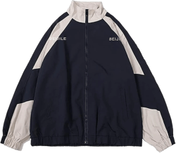 Wyeysyt Women's Y2k Jacket Zip Up Lightweight Windbreaker Jacket Varsity Oversized Sport Jacket Y2k Clothing 90s jacket(03Blue-XL)