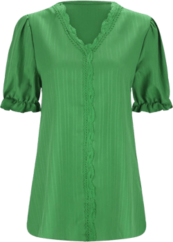 Evening Blouses for Women Elegant Classy Party Short Sleeves Plus Size Puff Sleeve Shirt Hollow V Neck Tunic Blouses X-Large Army Green