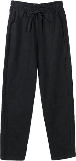 Maiyifu-GJ Women's Cotton Linen Pants Casual Elastic High Waisted Beach Pant Drawstring Tie Loose Trousers with Pockets Medium Black