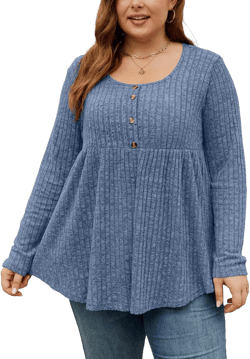 Tanst Sky Women's Plus Size Babydoll Tops Square Neck Long Sleeve Knit Tunic Sweaters Fall Dressy Casual Blouses