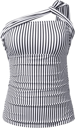 Tempt Me Women Tankini Top Swim Tops Ruched One Shoulder Bathing Suit Swimsuit Tops Only Large White Stripe