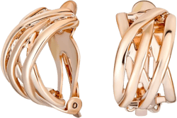 Classic Crystal Open Criss Cross Twist Wire Two Tone Celtic Knot Weave Wide Shrimp Half Hoop Clip On Earrings for Women Non Pierced Ears 14K Gold Yellow Rose Silver Plated Pink