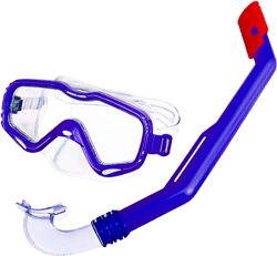 Aqua Leisure BIG ISLAND Kids&#39; Snorkel Mask Combo - Blue: Polycarbonate Lens, Adjustable Strap