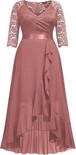 Miusol Women's Plus Size Elegant V Neck Ruffle Floral Lace Bridesmaid Maxi Dress 5X-Large Plus Cinnamon Pink