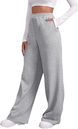 Womens Wide Leg Sweatpants Cozy Fleece Boyfriend Casual Jogger Pants Baggy Elastic High Waisted Yoga Pants with Pockets XX-Large Ac- Silver