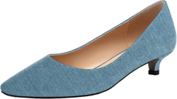 MERRORI Women's Slip On Solid Patent Square Toe Kitten Low Heel Pumps Evening Shoes 1.5 Inch 13 Light Blue Denim