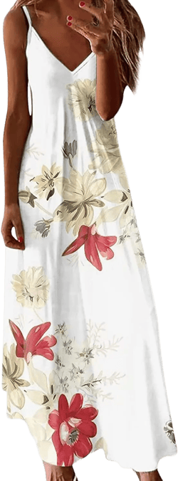 Summer Dresses for Women 2024 Beach Vacation Boho Spaghetti Strap Casual Maxi Sundresses Plus Size Dress for Women White X-Large