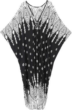 Kaftan Dresses for Women Fancy Long Caftans Plus Size Swimwear Cover-up Loose Beach Robe Batwing Sleeve Loungewear Black Geometric
