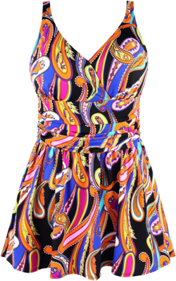JINXUEER Plus Size Swimsuit Tummy Control Swimwear One Piece Floral Print Swimdress with Flared Skirt for Women