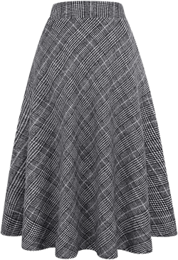 Long Plaid Wool Skirt for Womens Winter Fall Warm High Elastic Waist A line Flared Pleated Wool Tartan Skirts Black White Medium