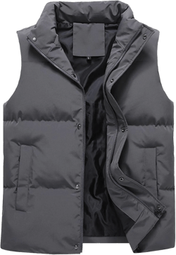 JEsilunmaMY Men's Solid Color Casual Padded Vest Sleeveless Stand Collar Cotton Down Vest Plus Size Outdoor Sports Vest Coats X-Large Grey