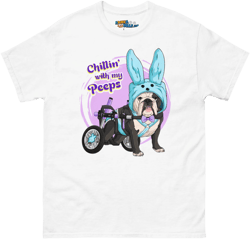 Blue "Chillin' With My Peeps" Male English Bulldog Men's Tee | B&W Colored