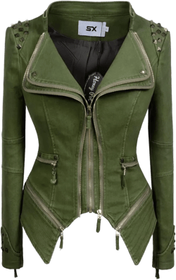 Fashion SX Womens Rivet Faux Leather Jacket Zipper Moto Biker Denim coat Motorcycle Outwear