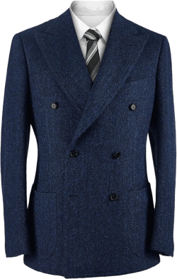 Vintage Herringbone Tweed Blazer British Peak Lapel Woolen Blend Tuxedo Jacket with Pockets Navy 36 Short
