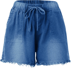 GOKKILRW Casual Shorts for Women Trendy Summer Drawstring Stretchy Jeans Shorts Frayed Raw Hem Cut Off Denim Shorts Medium Navy