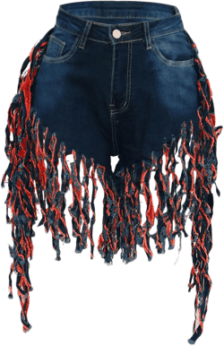 JEKE-DG Women's Plus Size Fringe Raw Hem Denim Shorts High Waisted Tassels Stretchy Hem Short Jeans Clubwear Jeans Short X-Large Red