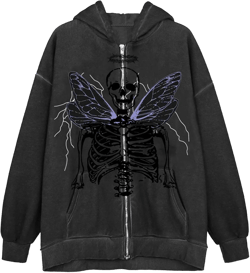 Yuemengxuan Women Y2k Goth Zip Up Hoodie Long Sleeve Harajuku Sweatshirt Aesthetic Casual Oversized Hooded Top Streetwear