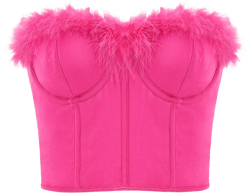 TYNORA Women's Fuzzy Faux Fur Crop Top Strapless Tank Top Seleeveless Feather Trim Bustier Tube Top Clubwear Small Rose Red