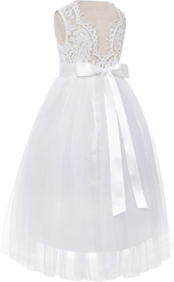 ekidsbridal Scalloped Lace Back Junior Flower Girl Dress Daily Gown Social Events 207R Medium White