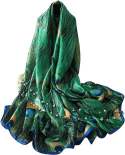 AkoMatial Women's Fashion Peacock Pattern Scarves Silk Cover Up Scarf Beach Towel Travel Wrap Shawl Green