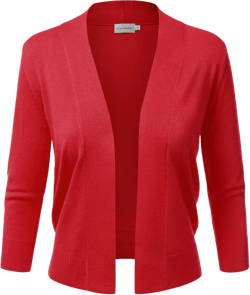 JJ Perfection Casual Crop Open Front Knit Cardigan 3/4 Sleeve Cropped Cardigan Basic Sweater Jacket for Womens with Plus Size Large Awocas056_red