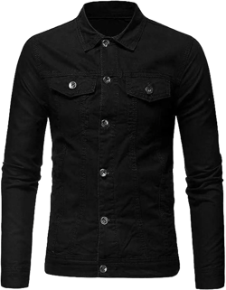 Men's Casual Classic Denim Jacket Slim Fit Fashion Jean Coat Large Black