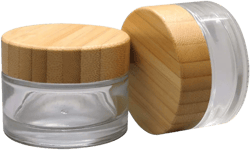 2Pcs 30ml Clear Empty Refillable Glass Bottles Round Cosmetic Jars Container Storage Pot with Natural Bamboo Lids and Sealing Inner Liner for Face Cream, Samples, Balms, Makeup Emulsion Beauty Case