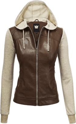 Made By Johnny Faux Leather Jacket Women Motorcycle Coat for Biker with Removable Hood Large Wjc1347_coffee_oatmeal