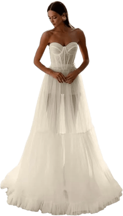 Simple Tulle Wedding Dresses for Bride Lace Bride Gown Long Sleeve Boho Wedding Dress 2025 F501 28 Plus J-ivory