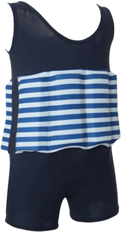 IWEMEK Girl Boy One Piece Floatation Swimsuit Swimwear with Adjustable Buoyancy Kid Float Bathing Suit Life Jacket Swim Vest Blue&white Stripes 4-5T