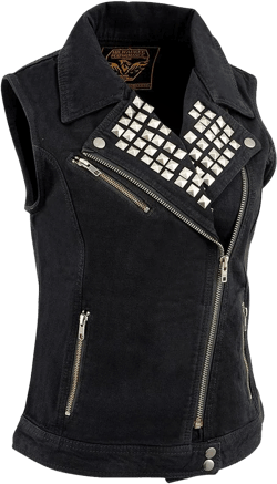 Milwaukee Leather MDL4030 Women's Black Denim Zipper Front Motorcycle Vest with Studded Spikes 4X-Large Black