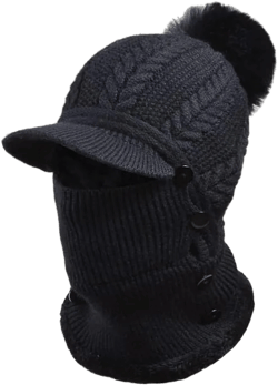 Skull Caps Women One Piece Slouchy Fleece Beanie Hats Scarf Mask Warm Winter Knitted Hat Thick Skull Ski Cap Medium-Large Black