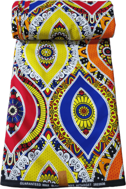 White, Blue, Red, and Yellow African Ankara Fabric