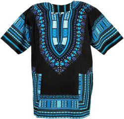 CHAINUPON African Dashiki Cotton Shirt Men Women Festival Boho Hippie 60's 70's Bohemian 3X-Large Black Light Blue
