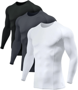 ATHLIO Men's UPF 50+ Long Sleeve Compression Shirts, Water Sports Rash Guard Base Layer, Athletic Workout Shirt X-Large 3pack Black/ Charcoal/ White