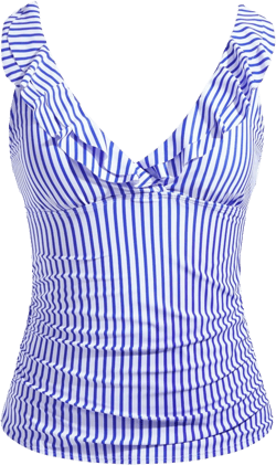 Yonique Women's Tankini Top Only Tummy Control Bathing Suit Top Ruffle Swimsuit Top V Neck Swim Tank Top No Bottom XX-Large Blue Stripe