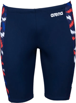 ARENA Men's Team Color Print Jammer Athletic Training Swimsuit Bathing Suit 30 Lightning Colors Navy/Red
