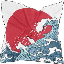 Womens Vintage Barber Pole Flag Silk Feeling Square Scarf Satin Neck Scarves Head Hair Wraps An Ancient Great Japanese Wave One Size