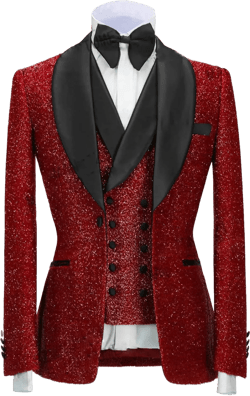 Rdzding Men's Blazer Suits 3 Piece Slim Fit Set Vest Pants Bling Bling Jacket Blazer Groomsmen Suit Men for Formal Party Large Red