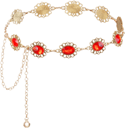 Western Concho Chain Belt Women Cowgirl Turquoise Boho Diamond Gems Metal Waist Chain Belt for Dresses Jeans Red Gems 1