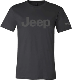 Jeep Text Logo Blackout T-Shirt – Super Soft Cotton Tee with Charcoal Print and Sleeve Grille Graphic – Officially Licensed X-Large Black/Charcoal Grey
