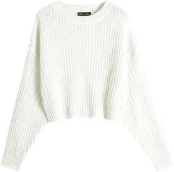 Ckikiou Spring Fall Crew Neck Batwing Cute Cropped Sweater for Women Sexy Lightweight Soft Knitted Short Pullover Jumper X-Large Beige