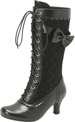 LUXMAX Women Gothic Victorian Boots Low Kitten Heel Mid Calf Boots Lace Up Cute Bow Boots for Ladies Witch Shoes 10.5 Black