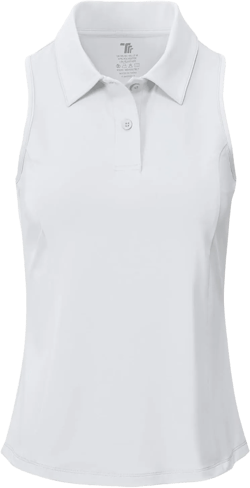 BASUDAM Women's Sleeveless Golf Shirts Back-Tuck UPF 50+ Active Tennis T-Shirts Polo Tank Tops Quick Dry White L