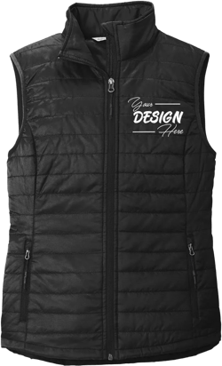 INK STITCH Women L851 Custom Personalized Embroidery Logo Texts Puffer Packable Winter Vests Black 3X-Large