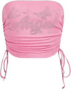 SOLY HUX Women's Y2K Tube Tops Rhinestone Strapless Sleeveless Graphic Going Out Crop Tops Pink Letter Small